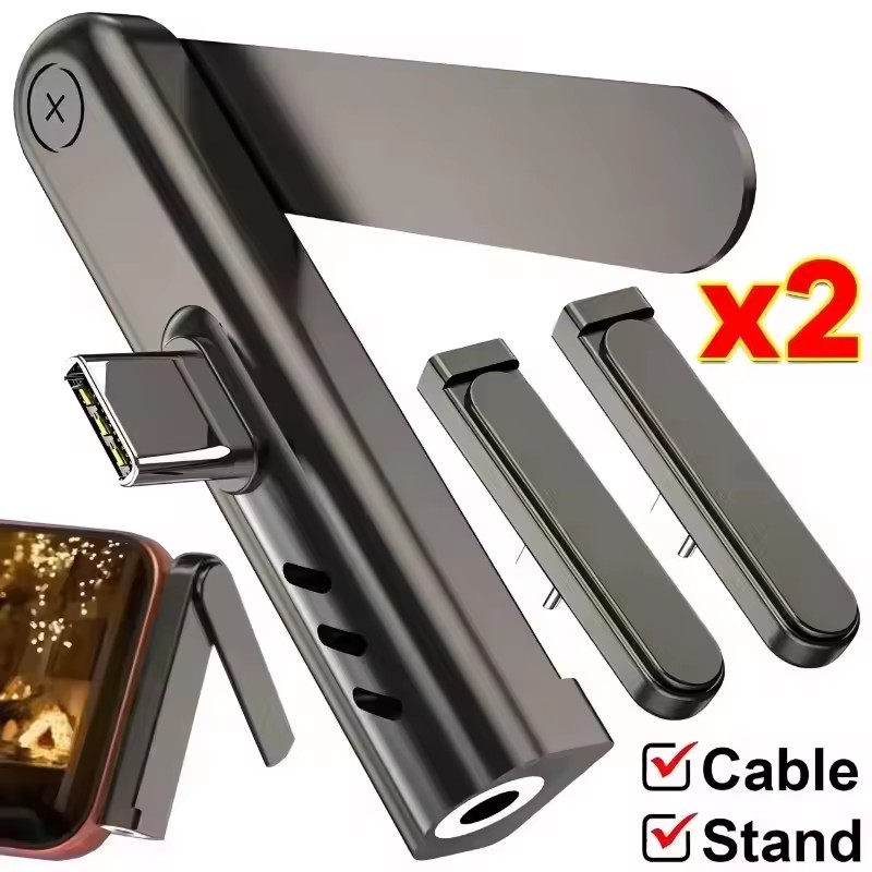 Headphone Stand Desk - 2/1 Stück Tragbarer USB-C-auf-3,5-mm-Audio-Adapter, faltbarer Handy-Ständer,