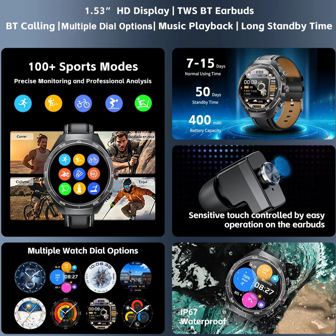 NFC-Headset Smartwatch 2-in-1  – Sports Earphone Hook Bewertung und Preis